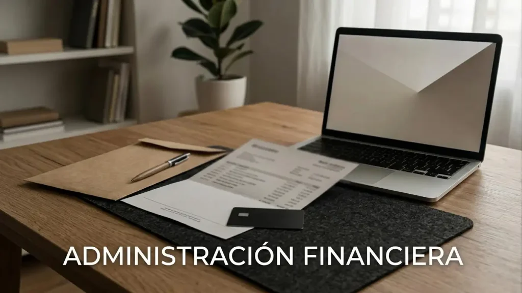 Tarjeta sin marca, extracto bancario y portátil sobre una mesa de trabajo