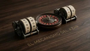 Batería de carretes de tragaperras sin números junto a una rueda de ruleta abstracta